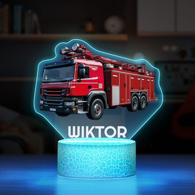 Lampka LED L 3D z nadrukiem na szkle akrylowym dla strażaka chłopca na imieniny