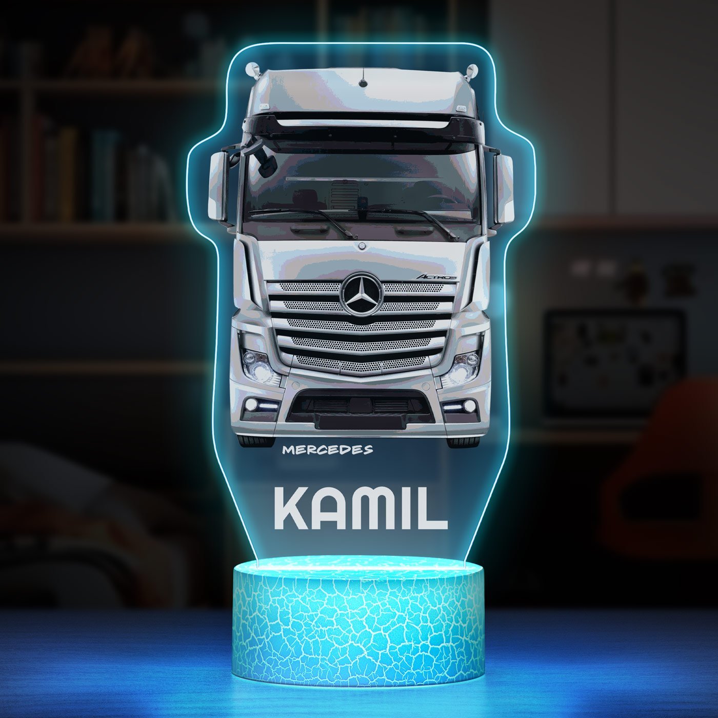 Lampka LED L 3D z nadrukiem na szkle akrylowym dla kierowcy ciarwki na imieniny