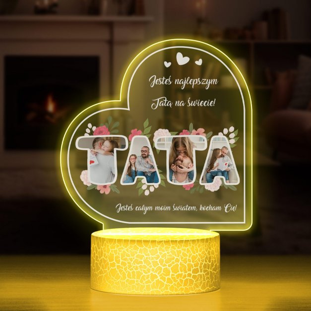 Lampka LED L 3D z kolażem zdjęć na szkle akrylowym dla taty