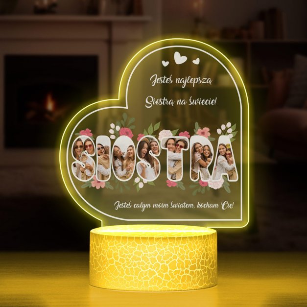 Lampka LED L 3D z kolażem zdjęć na szkle akrylowym dla siostry