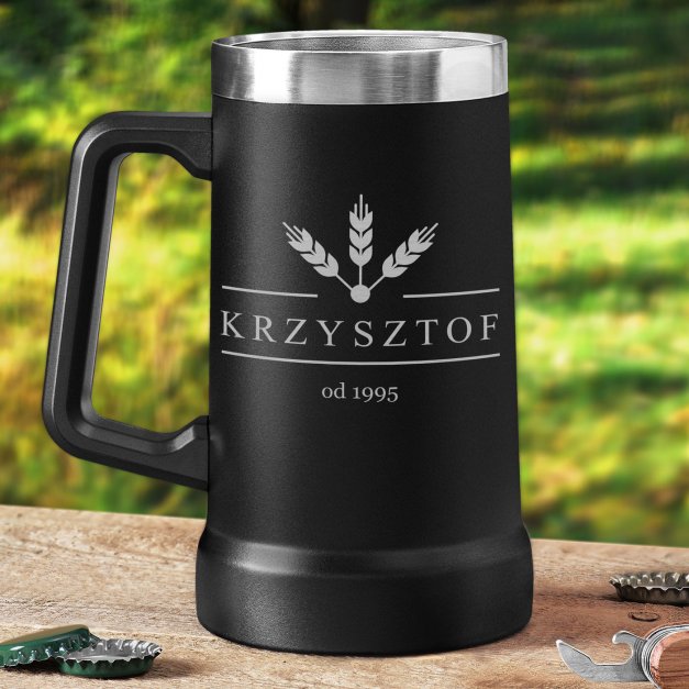 Czarny kubek termiczny kufel z grawerem dla niego na urodziny