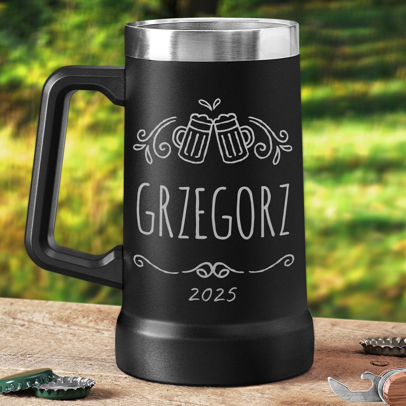 Czarny kubek termiczny kufel z grawerem dla niego na imieniny urodziny