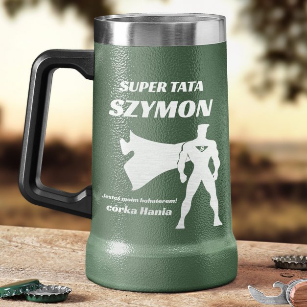 Zielony kubek termiczny kufel z grawerem dla taty na Dzień Ojca