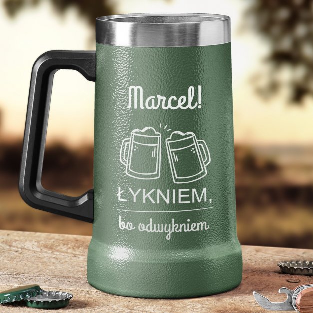 Zielony kubek termiczny kufel z grawerem dla piwosza na imieniny