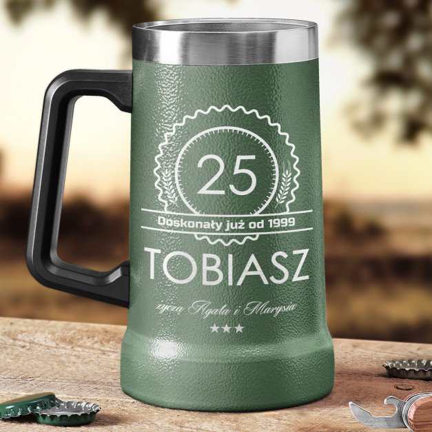 Zielony kubek termiczny kufel z grawerem dla niego na 25 urodziny