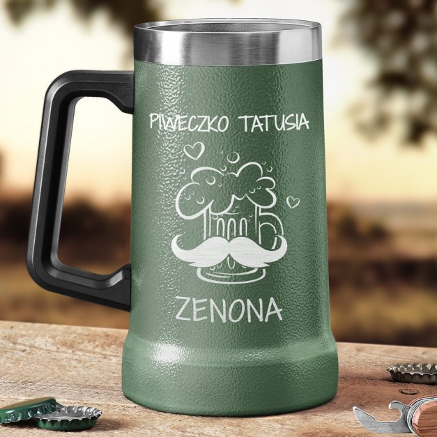 Zielony kubek termiczny kufel z grawerem dla taty na imieniny Dzień Ojca