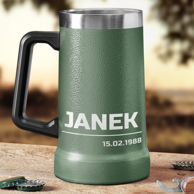 Zielony kubek termiczny kufel z grawerem dla niego na urodziny
