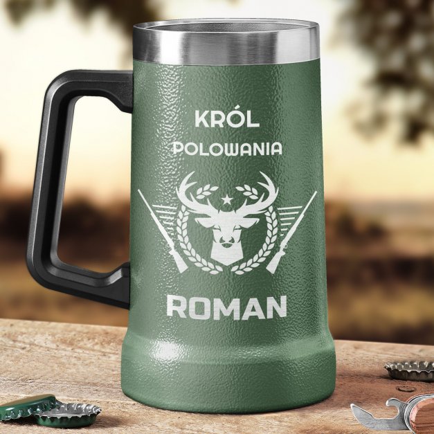 Zielony kubek termiczny kufel z grawerem dla myśliwego na imieniny