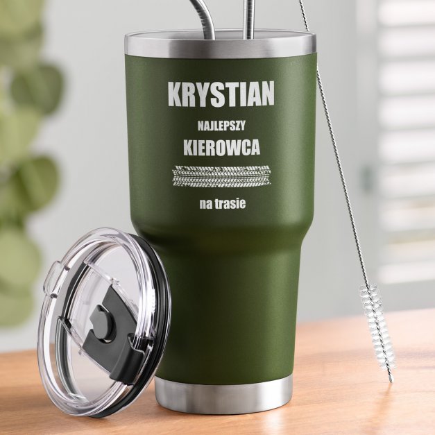 Zielony kubek termiczny z własnym grawerem dla kierowcy na imieniny