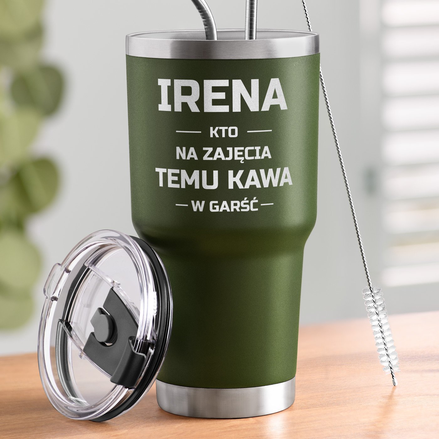Zielony kubek termiczny z wasnym grawerem dla studentki na imieniny