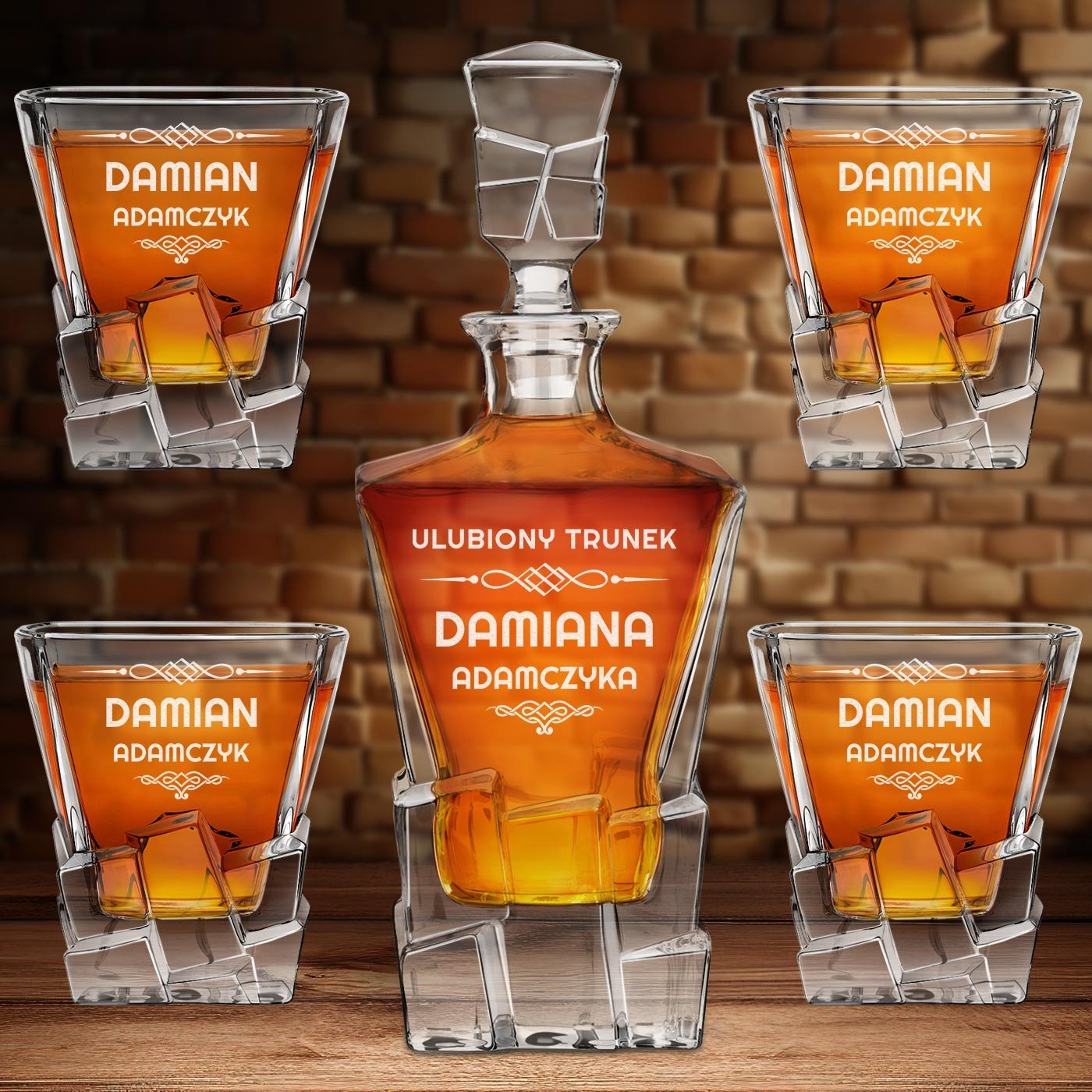 Karafka Ice Blink i 4 szklanki z grawerem dla konesera whisky