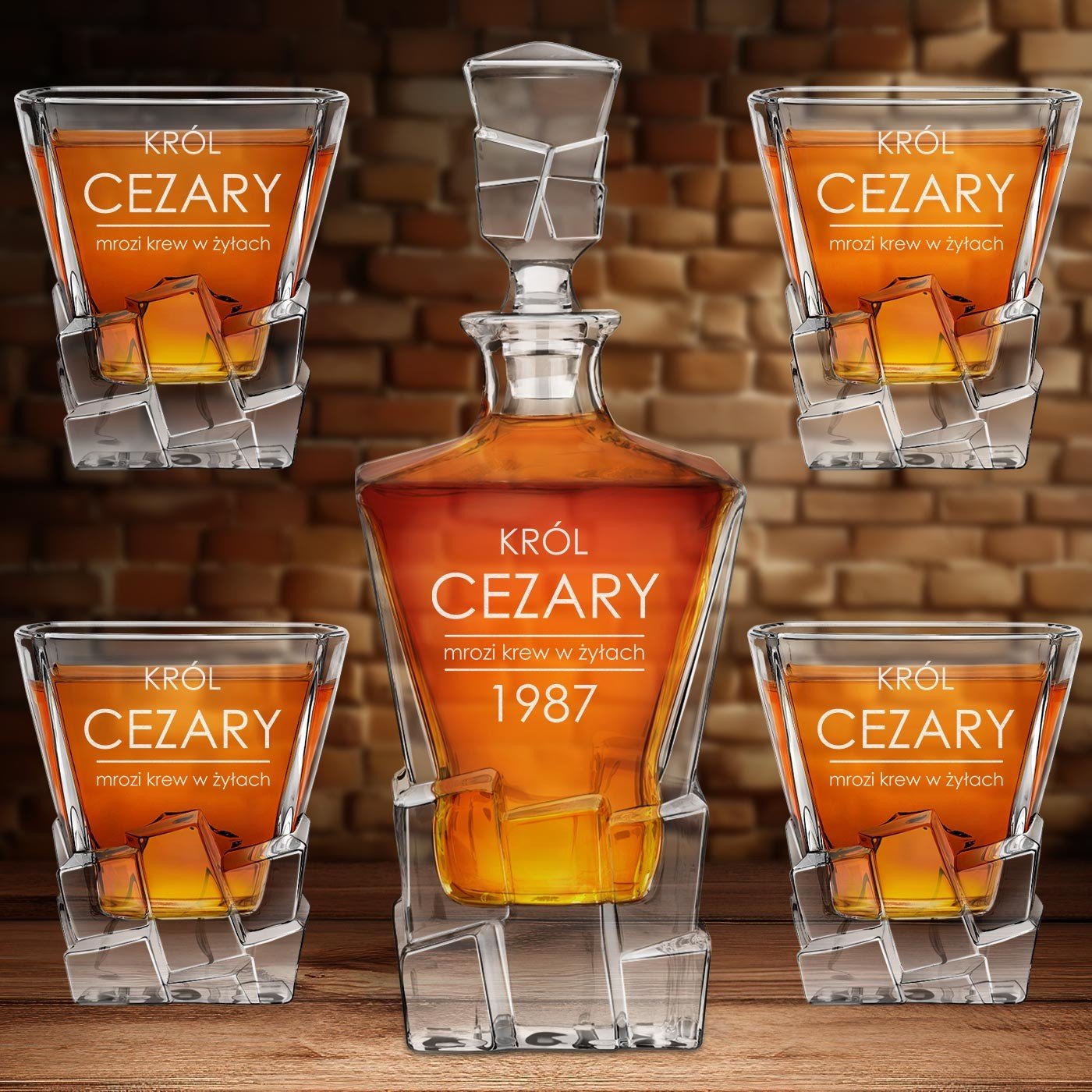 Karafka Ice Blink i 4 szklanki z grawerem dla konesera whisky na urodziny