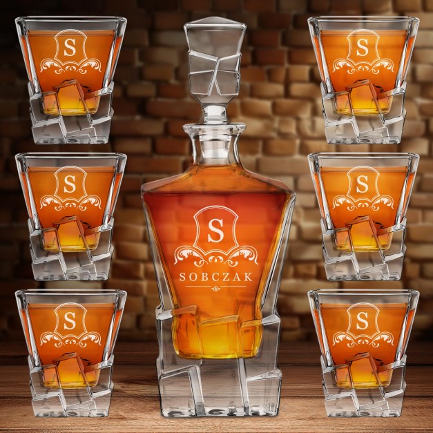 Karafka Ice Blink i 6 szklanek z grawerem dla konesera whisky