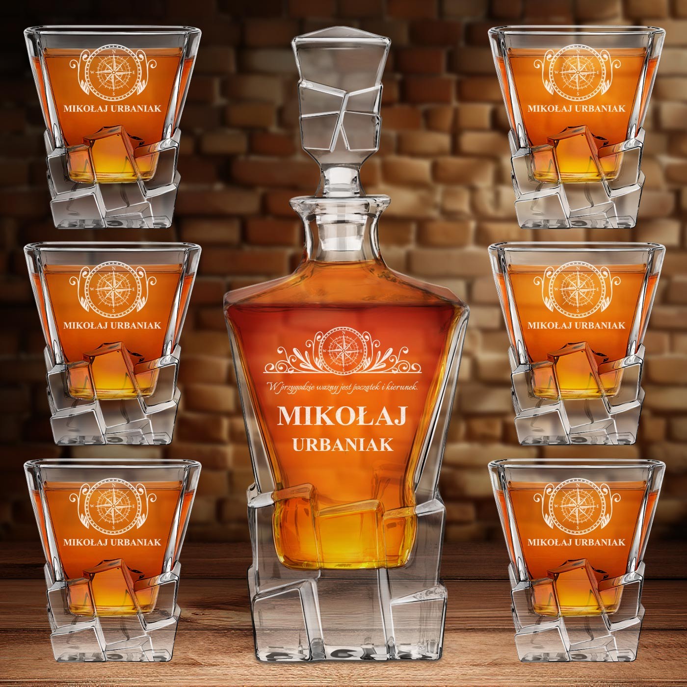 Karafka Ice Blink i 6 szklanek z grawerem dla podrnika mionika gr
