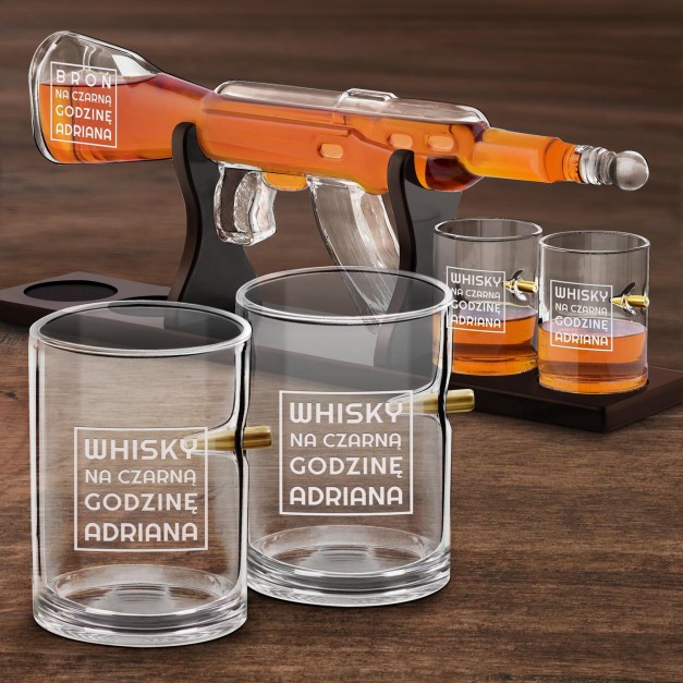 Karafka karabin 4 szklanki zestaw z grawerem dla konesera whisky na imieniny
