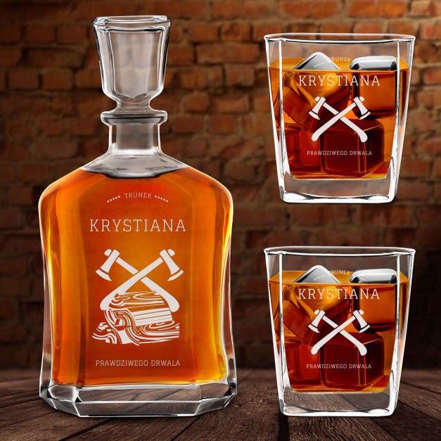 Karafka z 2 szklankami zestaw z grawerem dla drwala