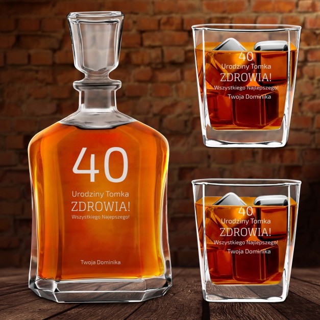 Karafka z 2 szklankami zestaw z grawerem dla niego na 40 urodziny