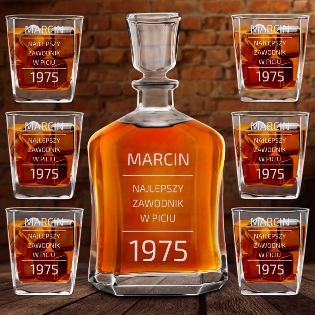 Karafka z 6 szklankami zestaw z grawerem dla konesera whisky na urodziny