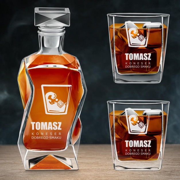 Zestaw karafka łamana z 2 szklankami grawer dla miłośnika whisky