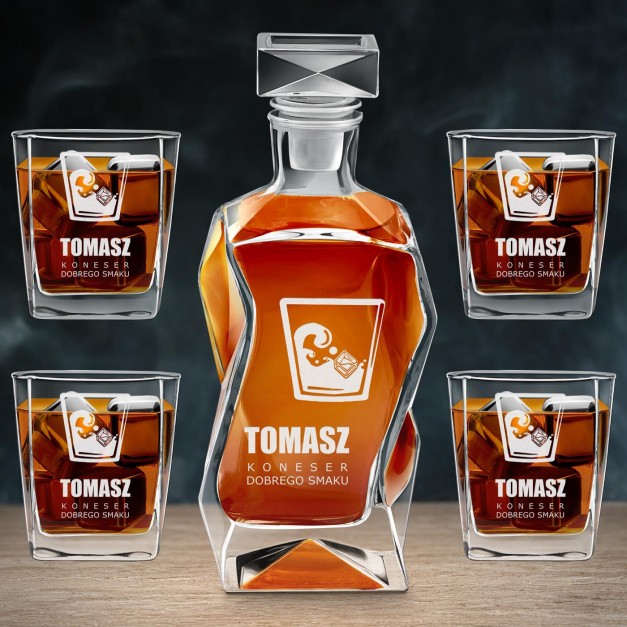 Zestaw karafka łamana z 4 szklankami grawer dla miłośnika whisky