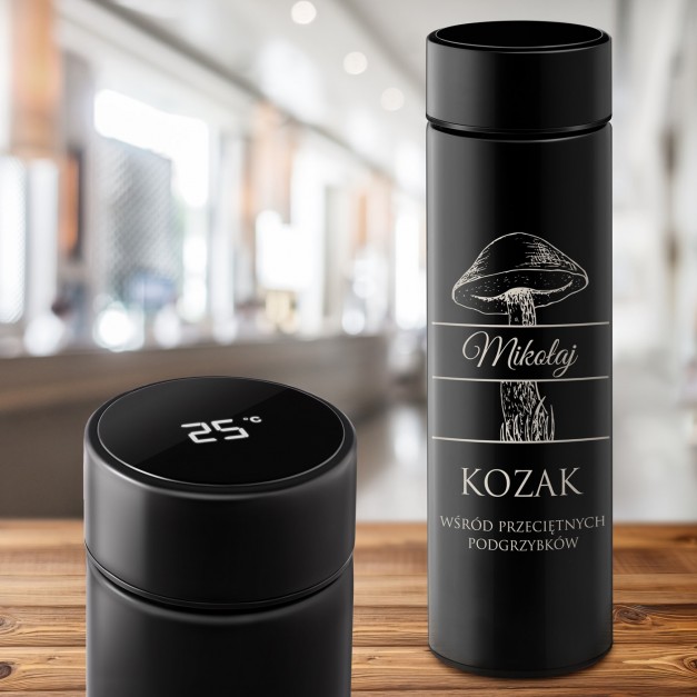 Kubek termiczny termos z wyświetlaczem LED z grawerem dla grzybiarza