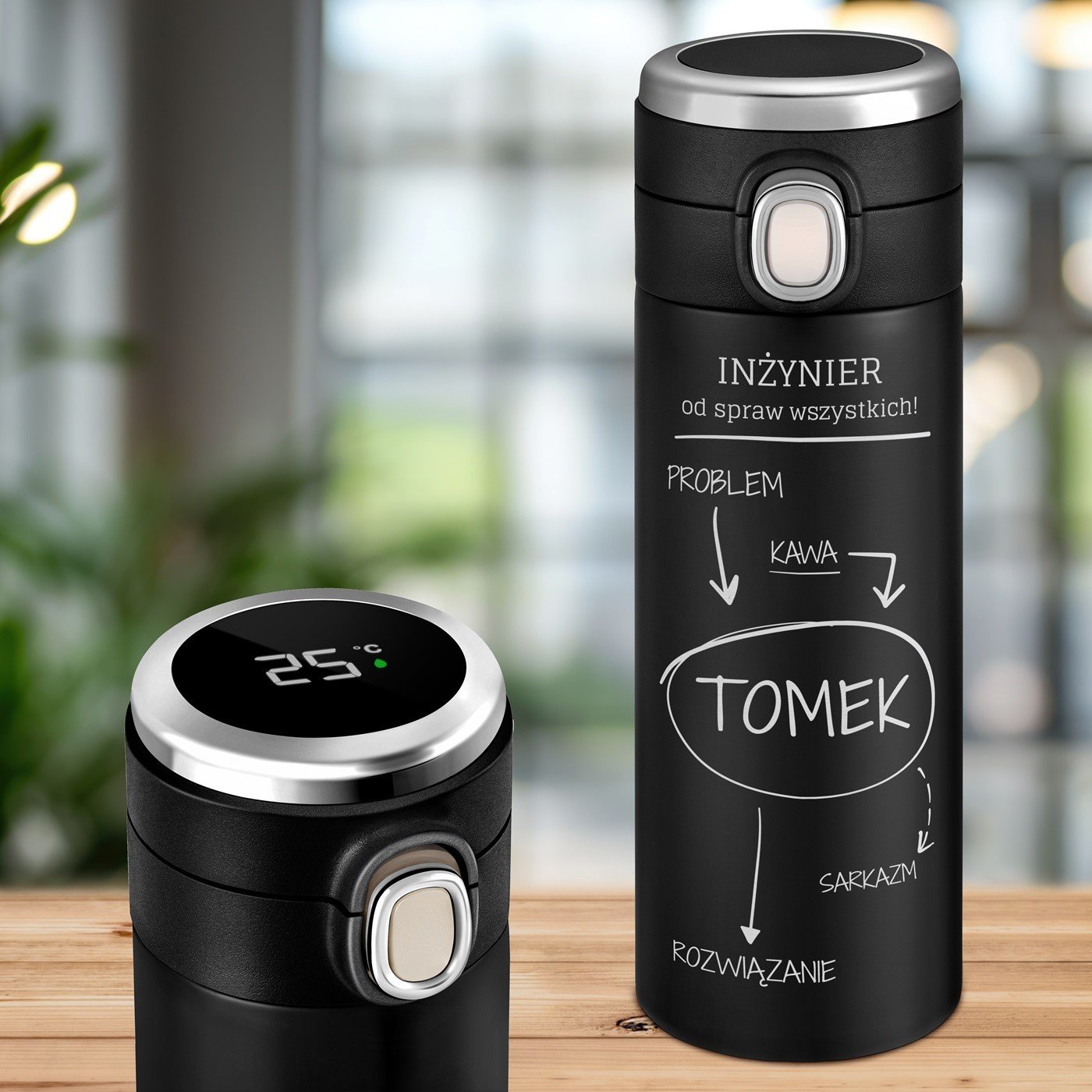 Kubek termiczny termos czarny z wywietlaczem LED i grawerem dla inyniera