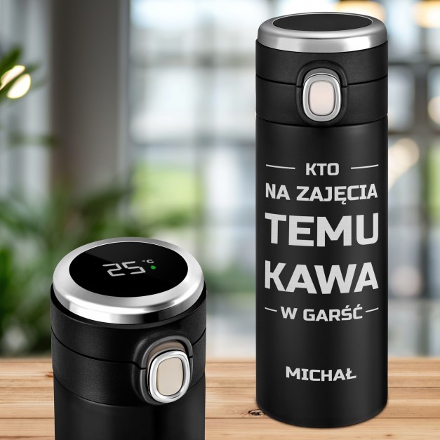 Kubek termiczny termos czarny z wyświetlaczem LED i grawerem dla studenta