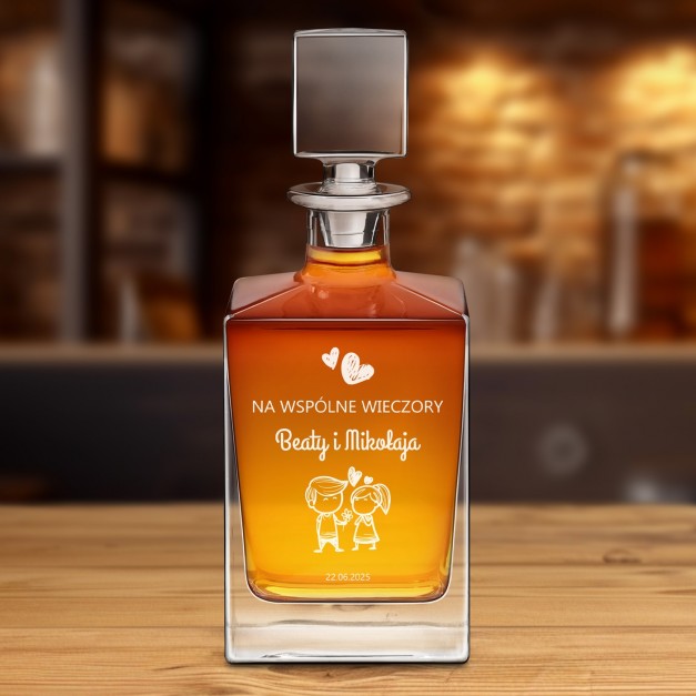 Karafka do whisky cube z grawerem dla pary na ślub rocznicę parapetówkę