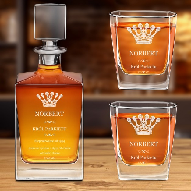 Karafka do whisky cube z 2 szklankami i grawerem dla niego na 30 urodziny