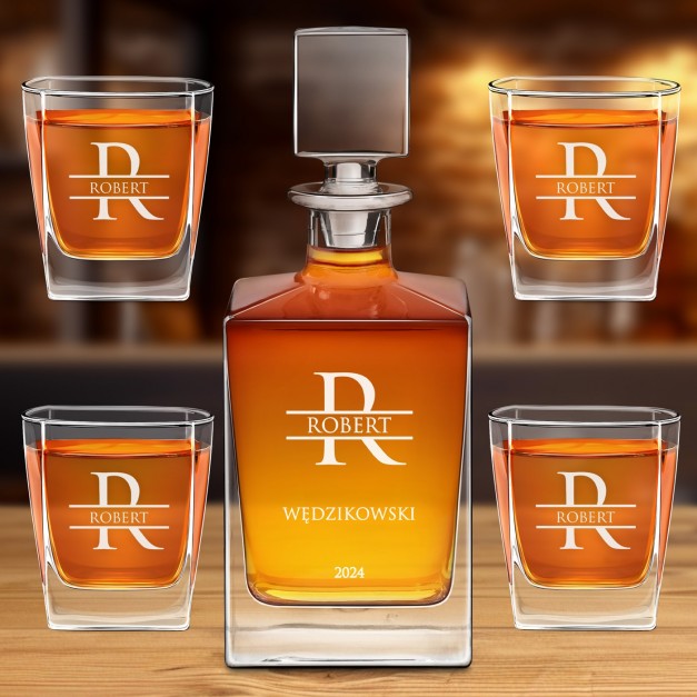 Karafka do whisky cube z 4 szklankami i grawerem dla gentlemana