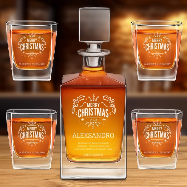 Karafka do whisky cube z 4 szklankami i grawerem dla niej na święta