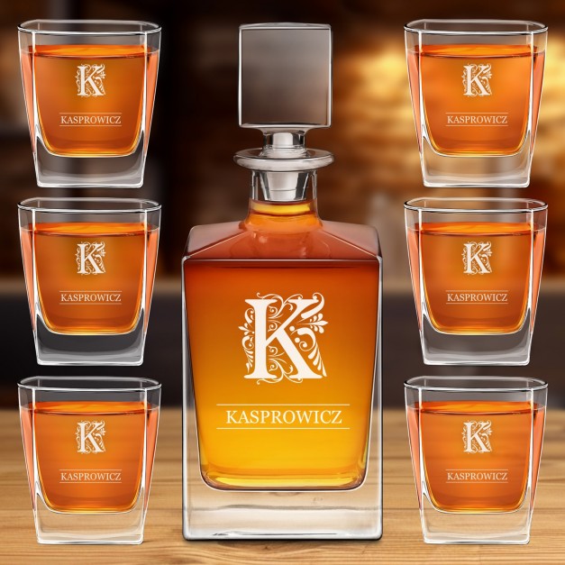 Karafka do whisky cube z 6 szklankami i grawerem dla gentlemana
