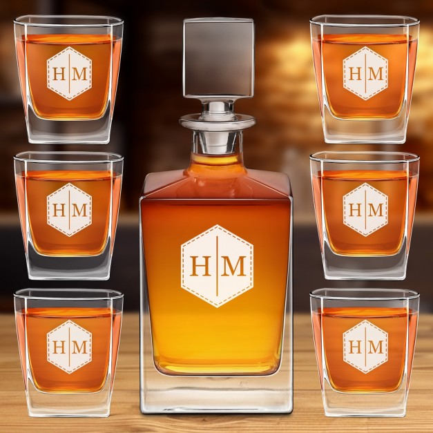 Karafka do whisky cube z 6 szklankami i grawerem dla pary na ślub rocznicę parapetówkę