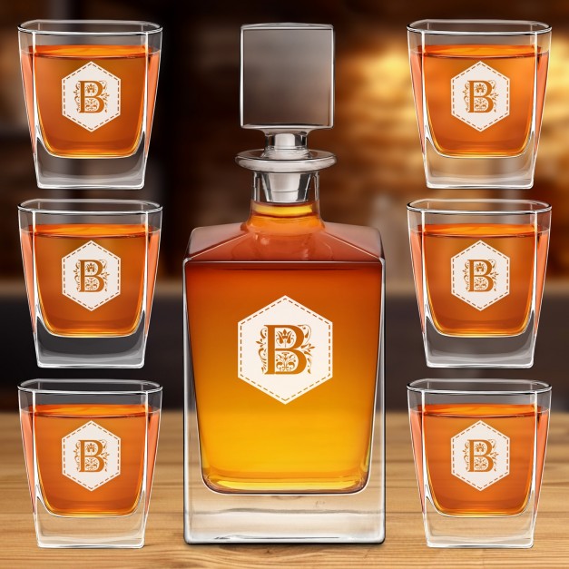 Karafka do whisky cube z 6 szklankami i grawerem dla gentlemana
