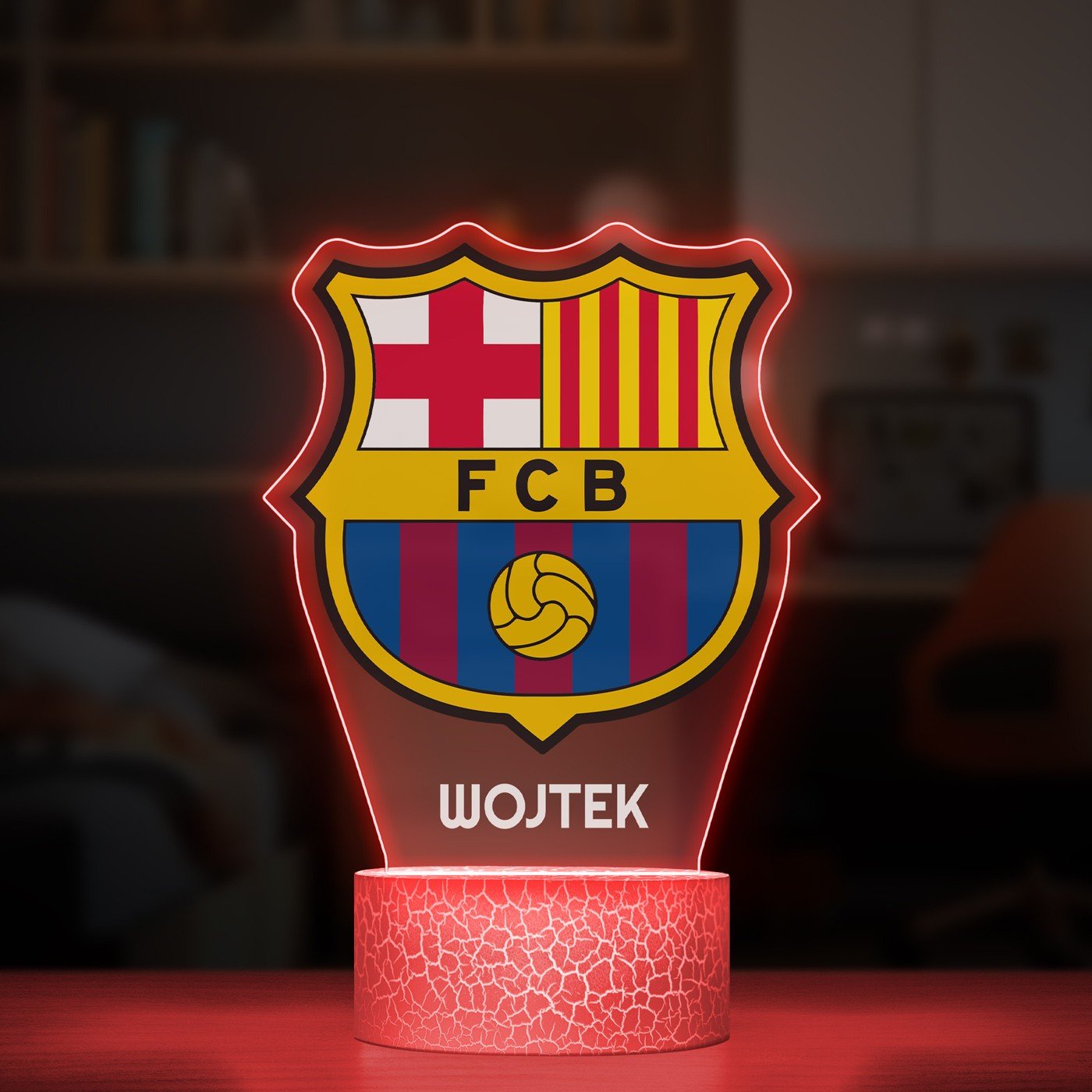 Lampka LED L 3D z nadrukiem na szkle akrylowym dla pikarza fana FC Barcelona