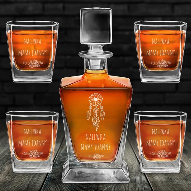 Karafka do whisky pyramid z 4 szklankami capitol i grawerem dla mamy