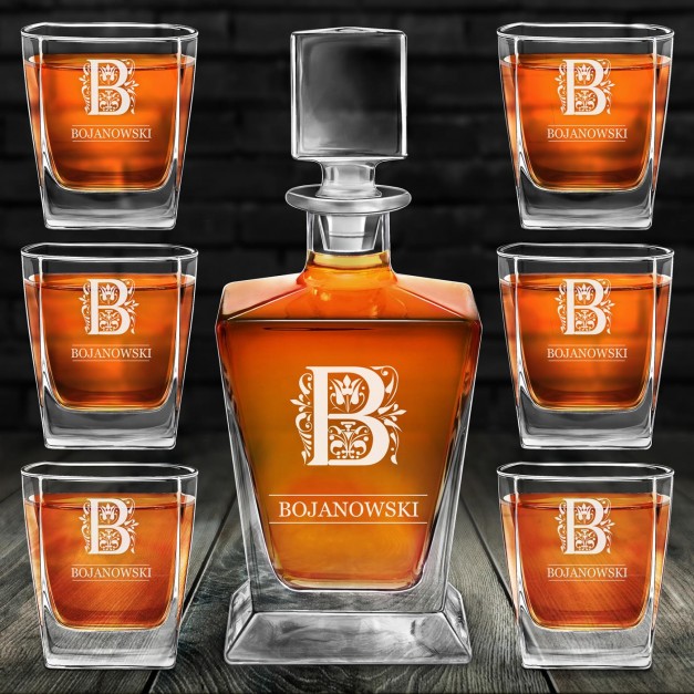 Karafka do whisky pyramid z 6 szklankami capitol i grawerem dla gentlemana