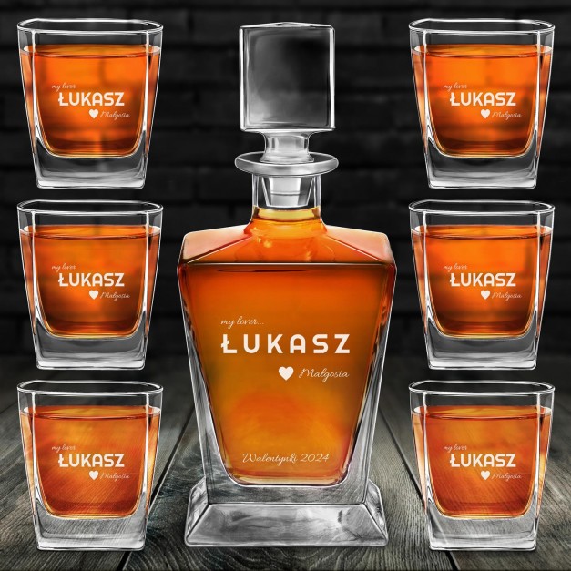 Karafka do whisky pyramid z 6 szklankami capitol i grawerem dla chłopaka narzeczonego męża na walentynki