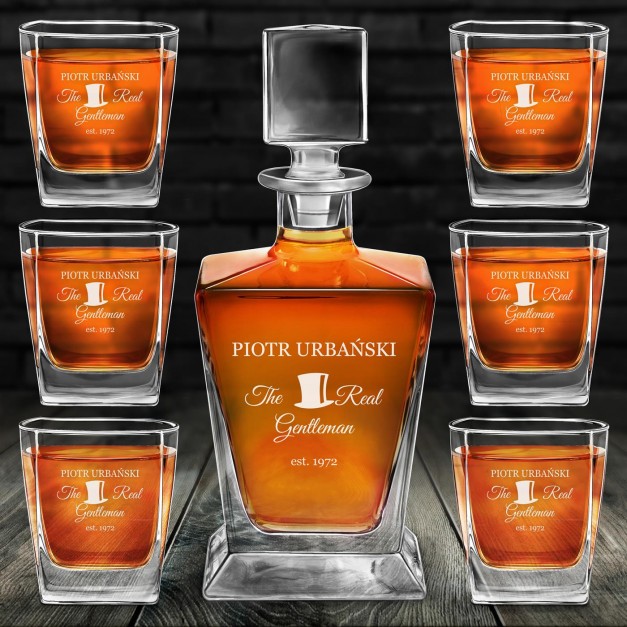 Karafka do whisky pyramid z 6 szklankami capitol i grawerem dla gentlemana na urodziny