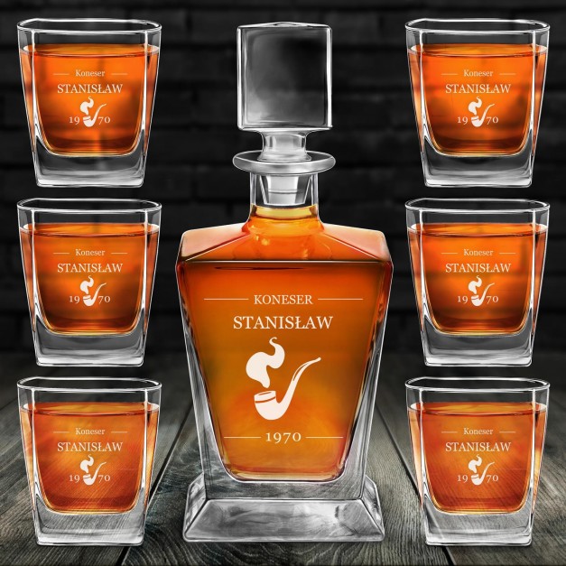 Karafka do whisky pyramid z 6 szklankami capitol i grawerem dla konesera na urodziny
