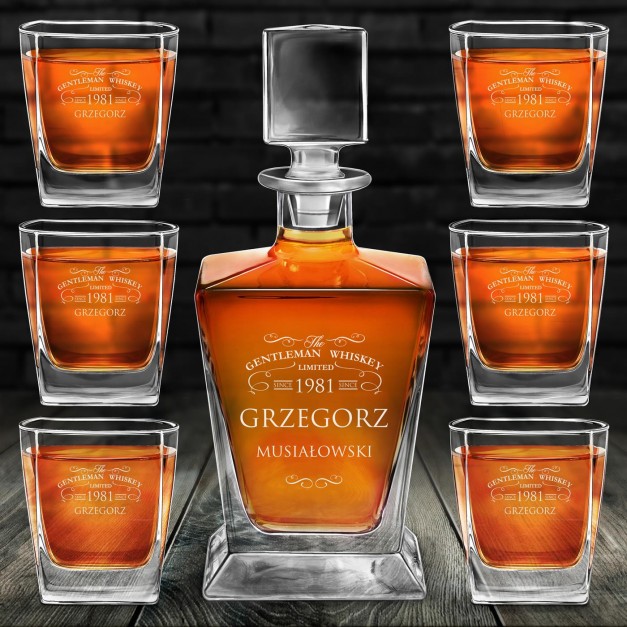 Karafka do whisky pyramid z 6 szklankami capitol i grawerem dla gentlemana na urodziny