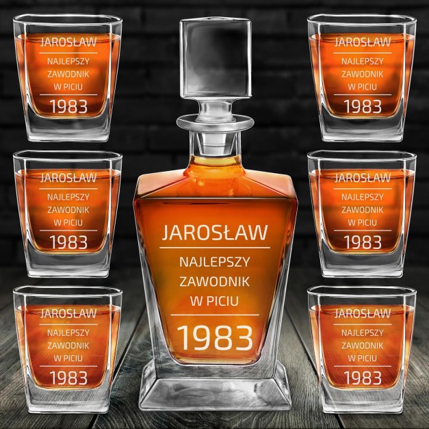 Karafka do whisky pyramid z 6 szklankami capitol i grawerem dla imprezowicza na urodziny