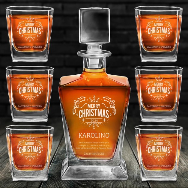 Karafka do whisky pyramid z 6 szklankami capitol i grawerem dla niej na święta