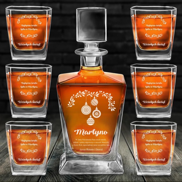 Karafka do whisky pyramid z 6 szklankami capitol i grawerem dla niej na święta