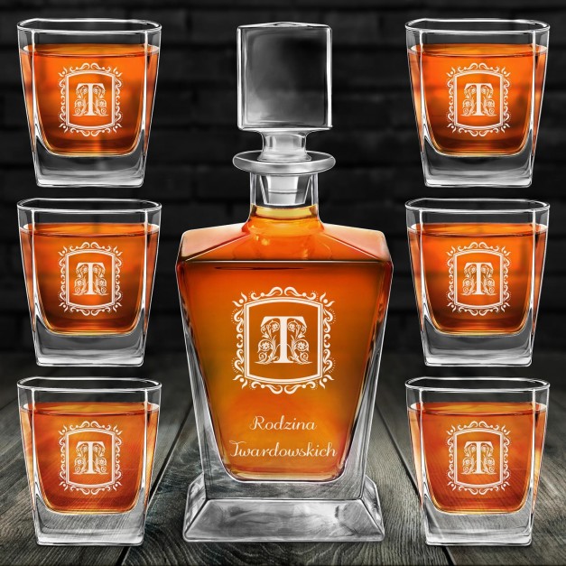 Karafka do whisky pyramid z 6 szklankami capitol i grawerem dla pary na ślub rocznicę parapetówkę