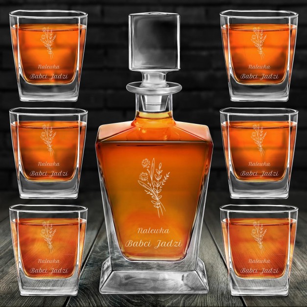 Karafka do whisky pyramid z 6 szklankami capitol i grawerem dla babci na imieniny