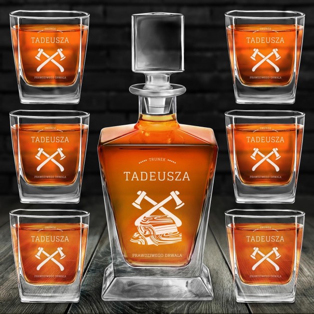 Karafka do whisky pyramid z 6 szklankami capitol i grawerem dla drwala na imieniny