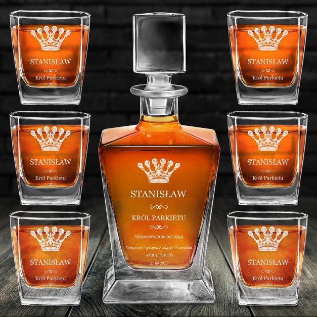Karafka do whisky pyramid z 6 szklankami capitol i grawerem dla tancerza na 30 urodziny