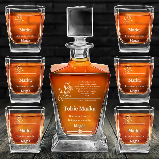 Karafka do whisky pyramid z 6 szklankami capitol i grawerem dla niego