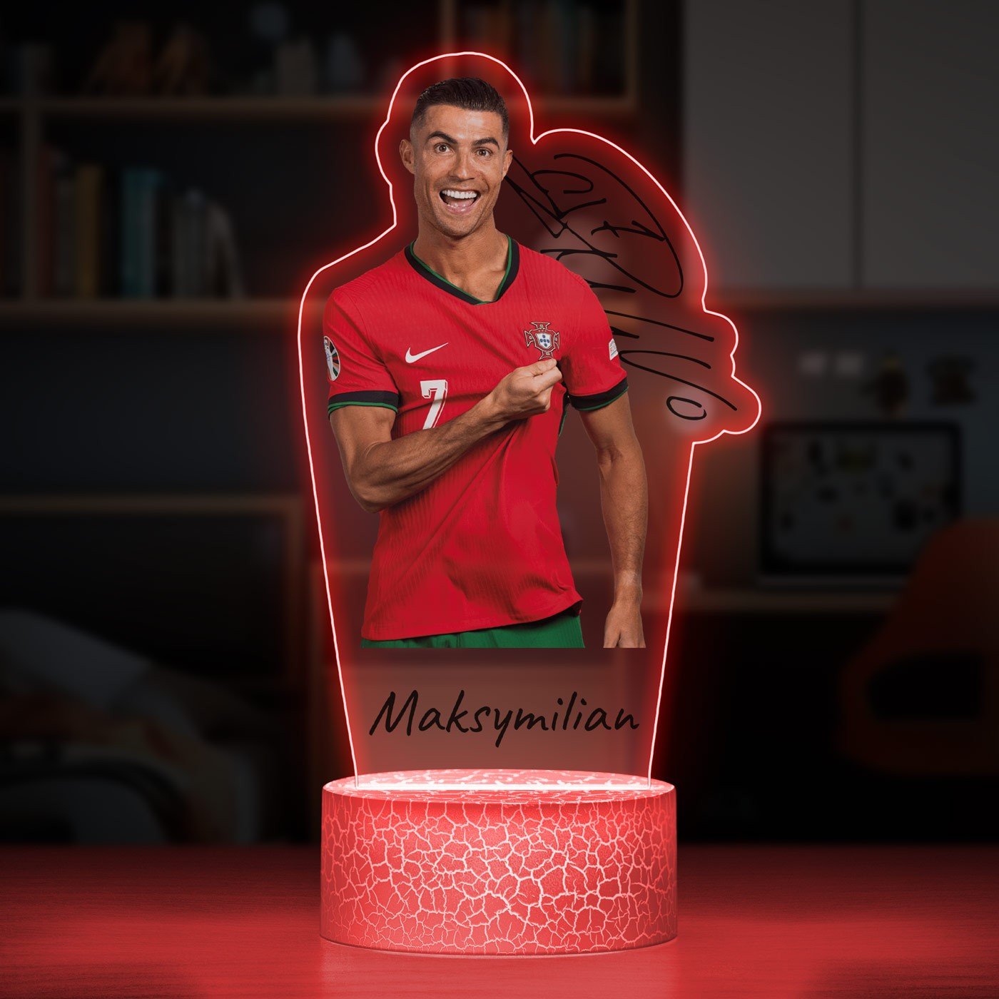Lampka LED L 3D z nadrukiem na szkle akrylowym z Cristiano Ronaldo